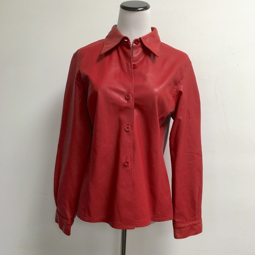 NICOLA BERTI RED LEATHER SHIRT JACKET M made in USA
